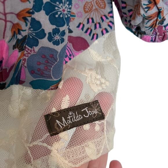 Matilda Jane Floral Print Lace Trim Boho Style Long Sleeve Blouse Size Large - Picture 8 of 9